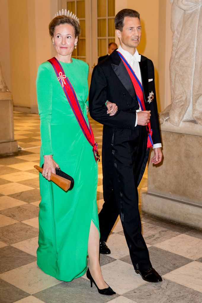 Los príncipes herederos de Liechtenstein Alois y Sophie el 26 de mayo de 2018 en una cena de gala en Copenhague