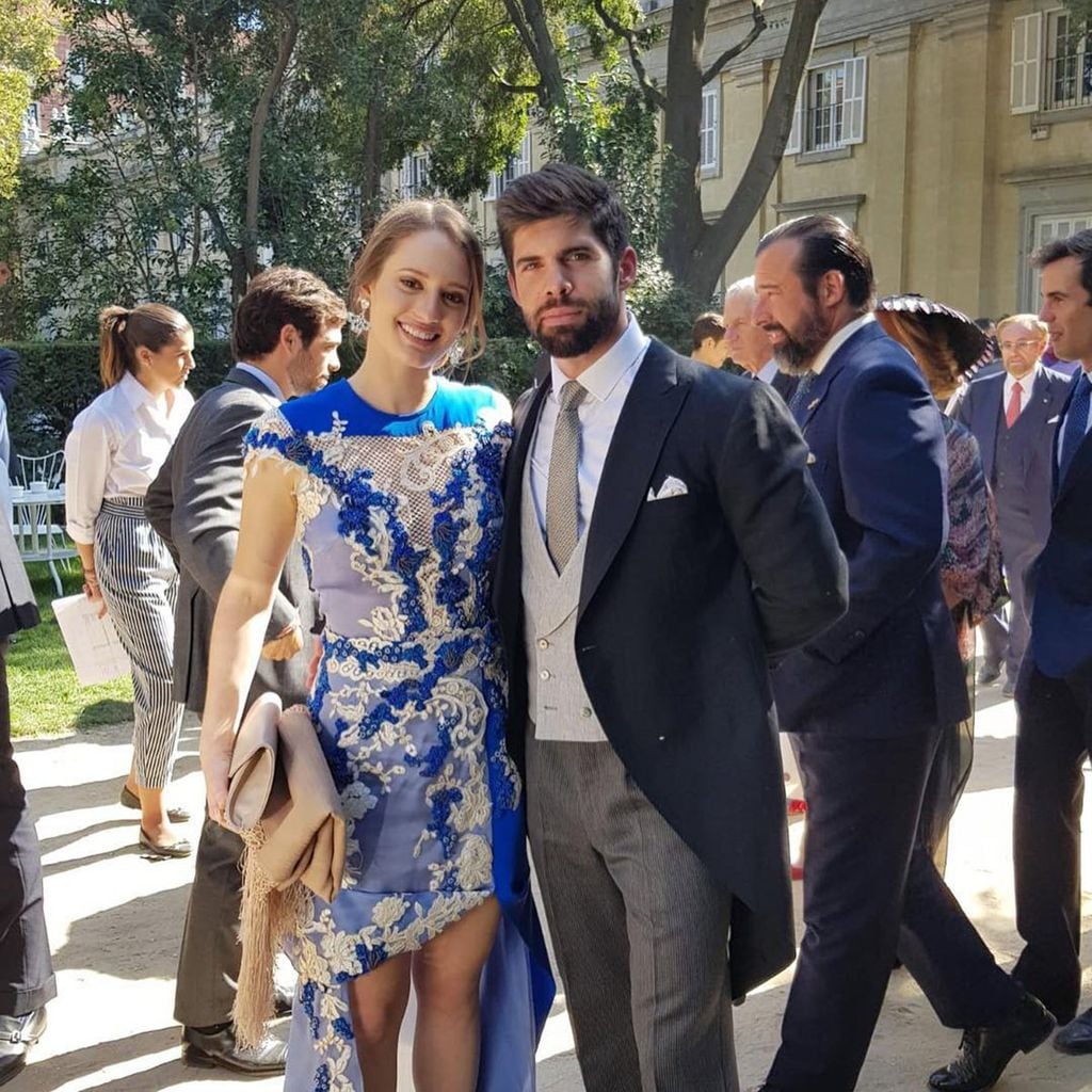 Micaela Belmont y Fernando Palazuelo, el día de la boda de los duques de Huéscar en el palacio de Liria.