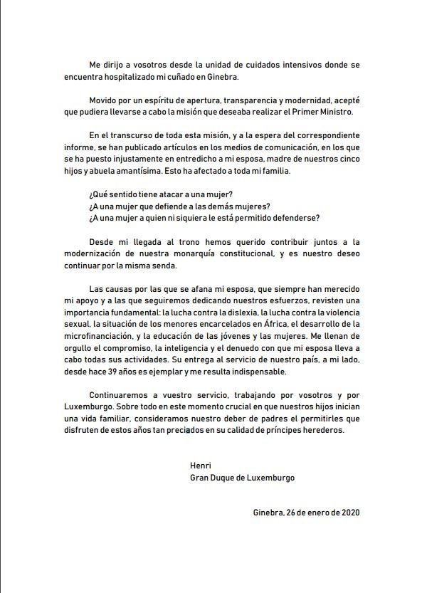 Comunicado de Enrique de Luxemburgo