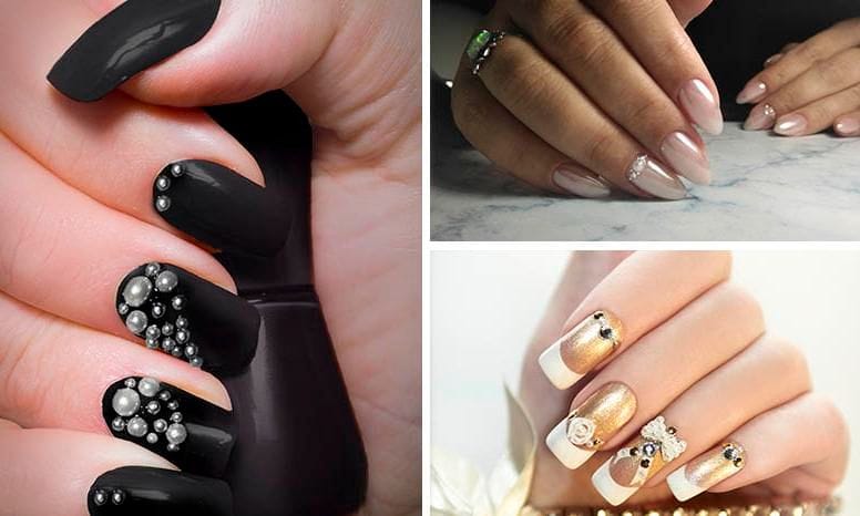 Collage uñas con manicure de perlas