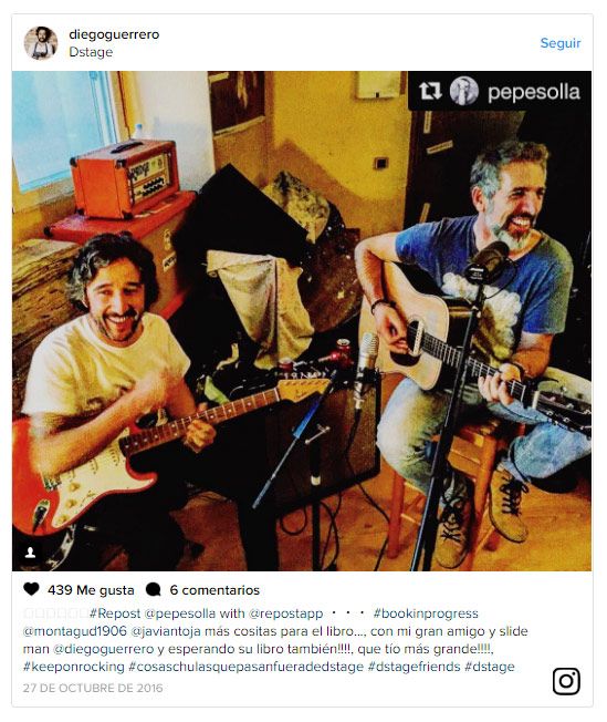 La música es la otra gran pasión de Guerrero. Cuando tuvo ocasión de costearse las clases comenzó a estudiar guitarra y, desde entonces, 'tortura' con ella a los que tiene cerca, según cuenta entre bromas. En la imagen podemos verle junto a Pepe Solla (Casa Solla, una estrella Michelin) con quien Guerrero comparte no solo profesión sino también pasión roquera.
