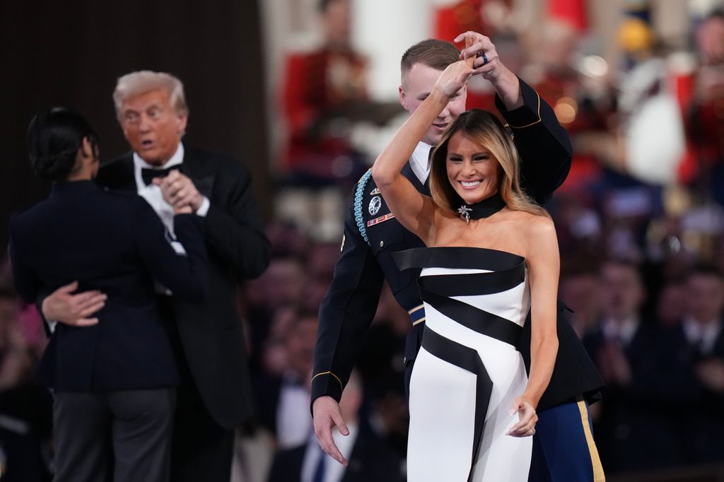 WASHINGTON, DC - JANUARY 20: Melania Trump and President Donald Trump dance at the Commander-in-Chief Ball on January 20, 2025 in Washington, DC.  President Trump attends some of the inaugural balls after taking the oath as the 47th president. (Photo by Andrew Harnik/Getty Images)