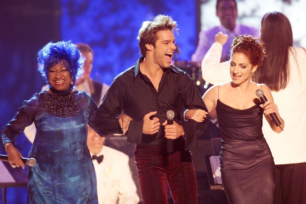 Celia Cruz, Ricky Martin, and Gloria Estefan perform during the 1st Annual Latin Grammy Award