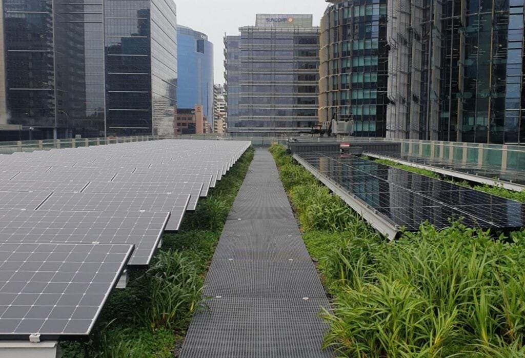 Cubierta biosolar en una ciudad de rascacielos