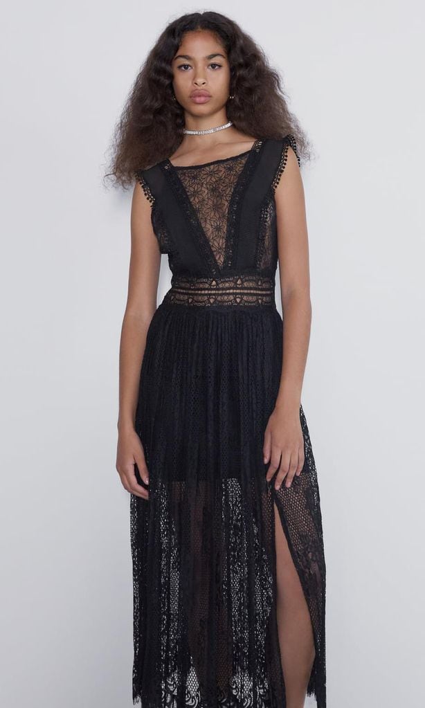 contrasting lace dress de zara