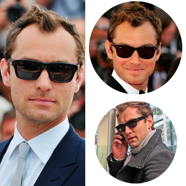 Jude Law es fiel a las gafas de sol oscuras, tanto en la lente como la montura.
