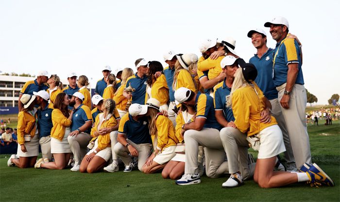 Los jugadores europeos de la Ryder Cup con sus parejas