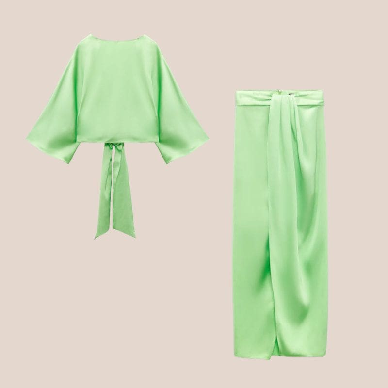 zara conjunto dos piezas verde satinado