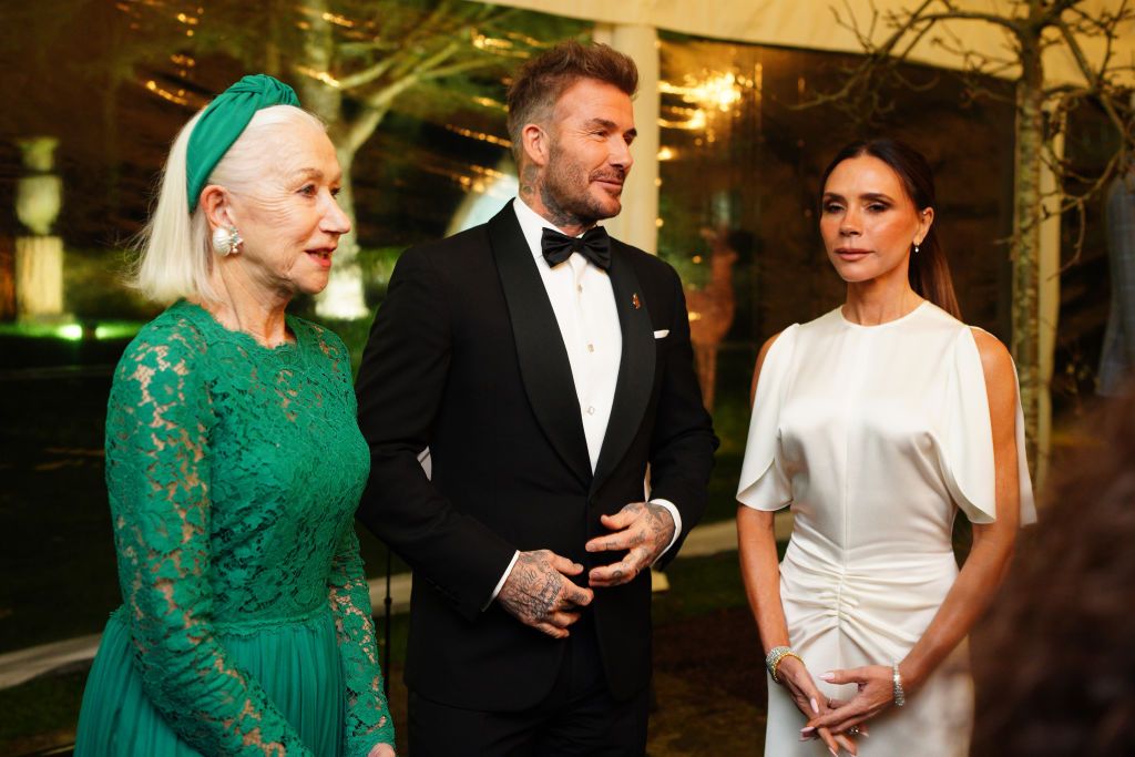 Helen Mirren y David y Victoria Beckham