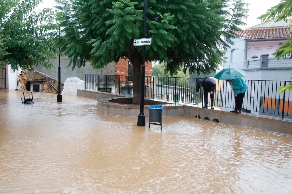 TORRE D'EN DOMENEC, CASTELLON V, SPAIN - OCTOBER 31: A street flooded by the DANA, on 31 October, 2024 in Torre d'En Domenec, Castellon, Valencian Community, Spain. The State Meteorological Agency (AEMET) has activated in Castellon the red alert for rainfall of up to 200 liters per square meter caused by the DANA. The Provincial Consortium of Firefighters has carried out several services related to rainfall such as water drainage in homes and rescue of several people. In addition, 21 municipalities have suspended classes because of the storm, which has already left more than 100 dead since its passage through several areas of Spain on October 29. (Photo By Carme Ripolles/Europa Press via Getty Images)