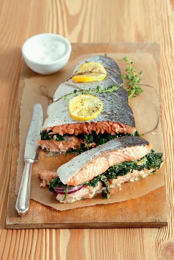 receta salmon relleno verduras pescados