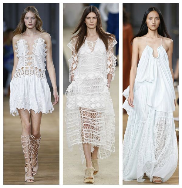 'GET THE LOOK': las colecciones de pasarela de Chloé y See by Chloé, con detalles de encaje sobre fondos en color blanco, nude o azul bebé. La firma ha apostado recientemente por el boho chic en todo su esplendor, acompañando sus diseños con alpargatas o gladiadoras durante varias temporadas seguidas.
