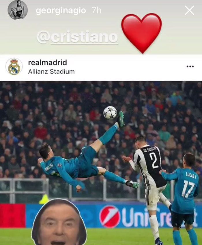 Georgina Rodriguez celebra la chilena de Cristiano en Instagram