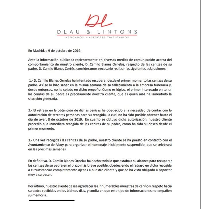 comunicado Camilo Blanes 