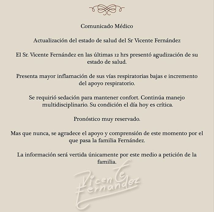 Comunicado Vicente Fernández