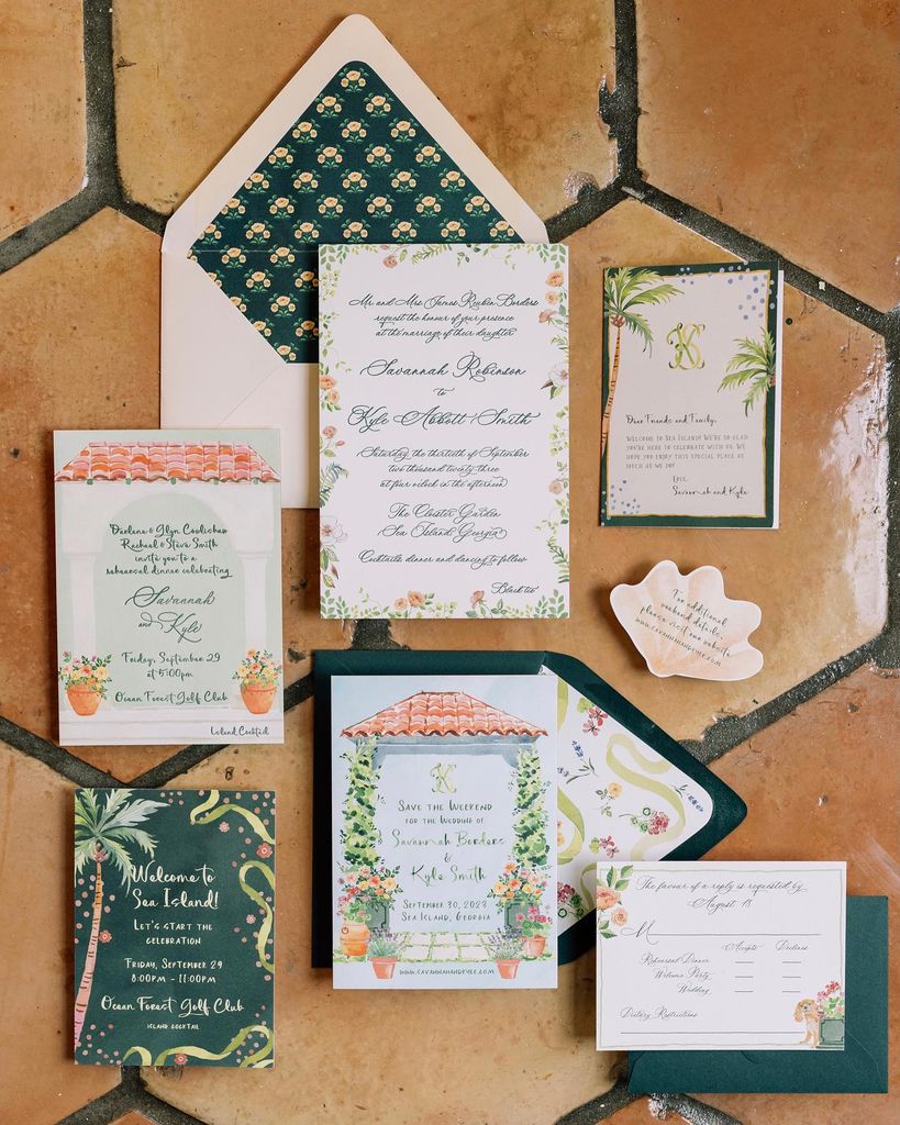 Papelería de bodas botánica con flores fantasía multicolor