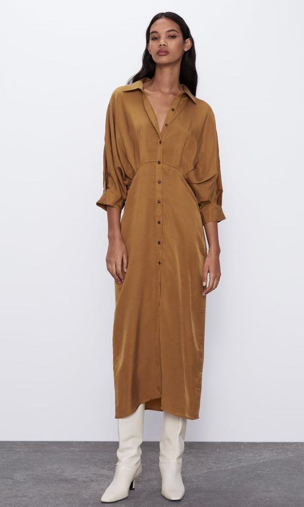 pleated shirt dress de zara en color toffee