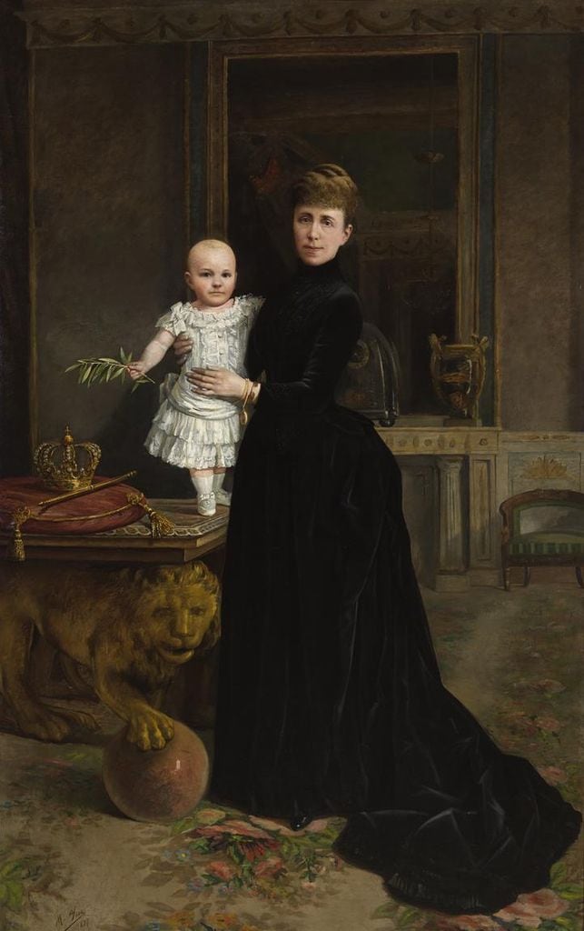 Alfonso XIII de niño con su madre María Cristina de Habsburgo-Lorena 