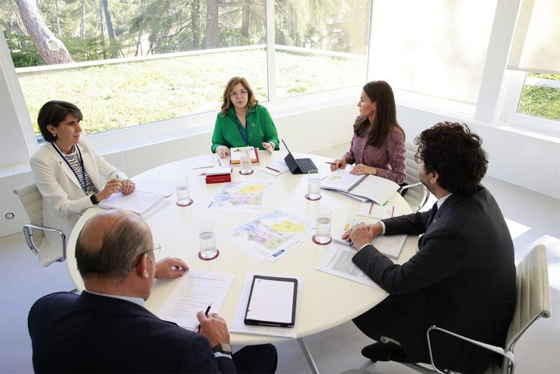 La reina Letizia en una reunión en su espacio de trabajo de Zarzuela