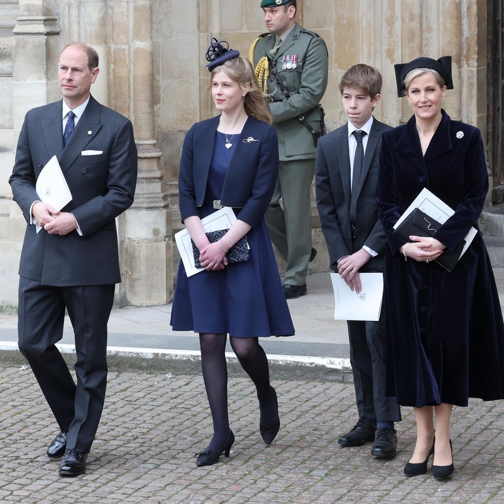 the queen 39 s youngest grandchildren lady louise windsor and james viscount severn joined their parents prince edward and sophie countess of wessex at the memorial service 