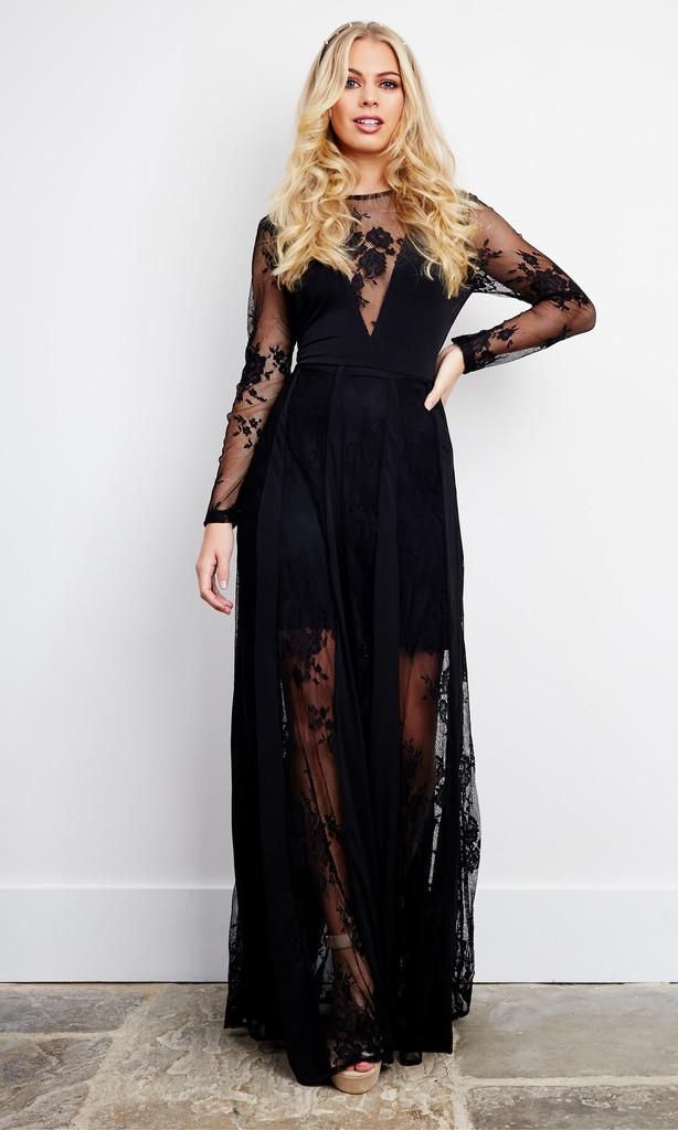 black lace v neck maxi dress