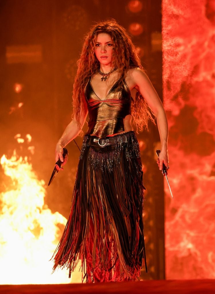 Shakira performs onstage during Shakira: Las Mujeres Ya No Lloran World Tour Kick Off - Rio de Janeiro at Estadio OlÃ­mpico Nilton Santos on February 11, 2025 in Rio de Janeiro, Brazil. (Photo by Kevin Mazur/Getty Images for Live Nation)