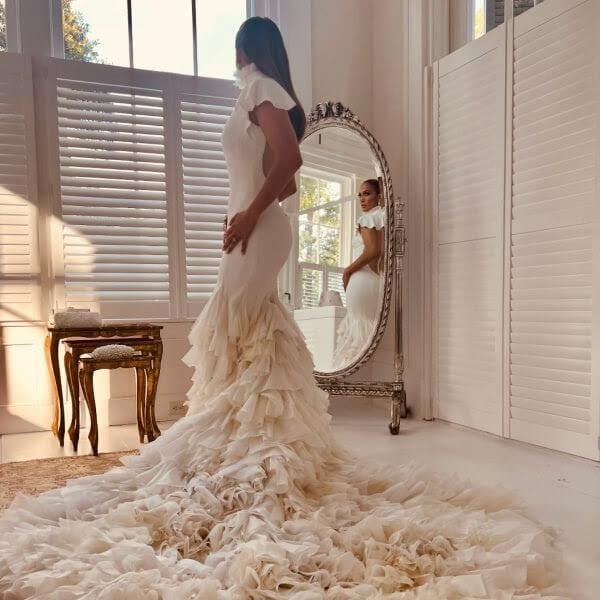 jennifer lopez shares close up pictures of her wedding dresses