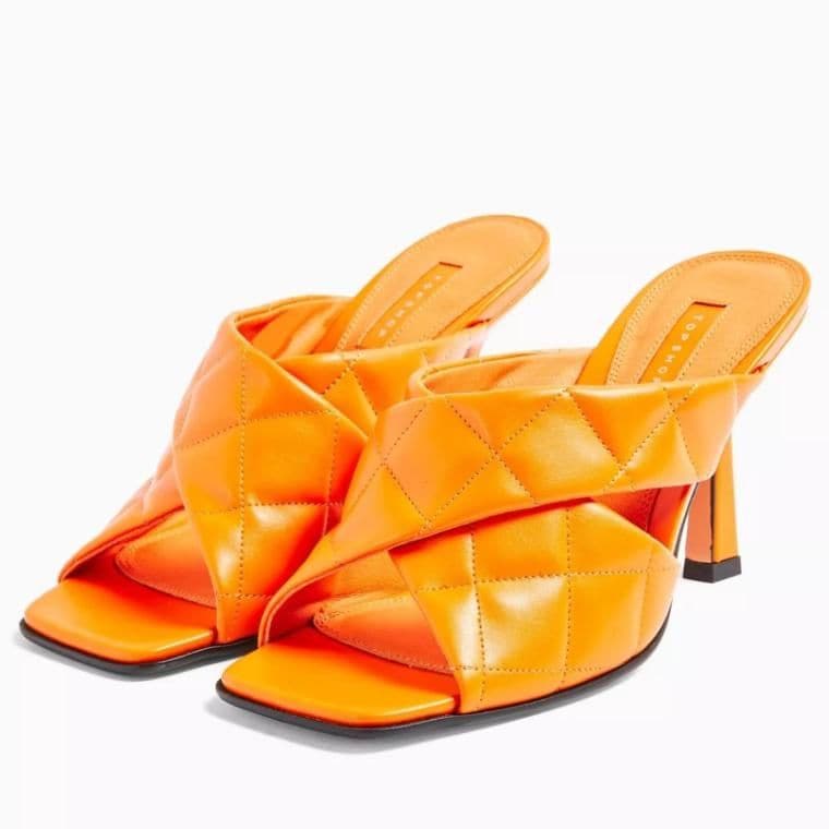 skyla orange quilted high mules de topshop