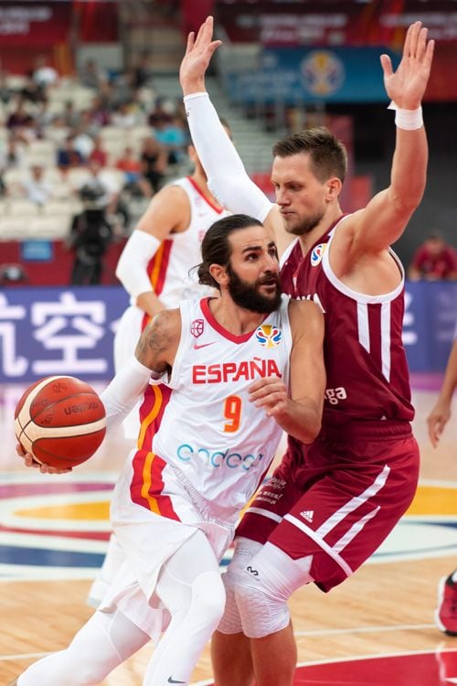 Ricky Rubio, durante un partido con la Selección