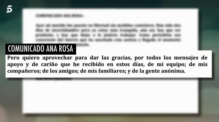 Comunicado de Ana Rosa Quintana sobre su marido