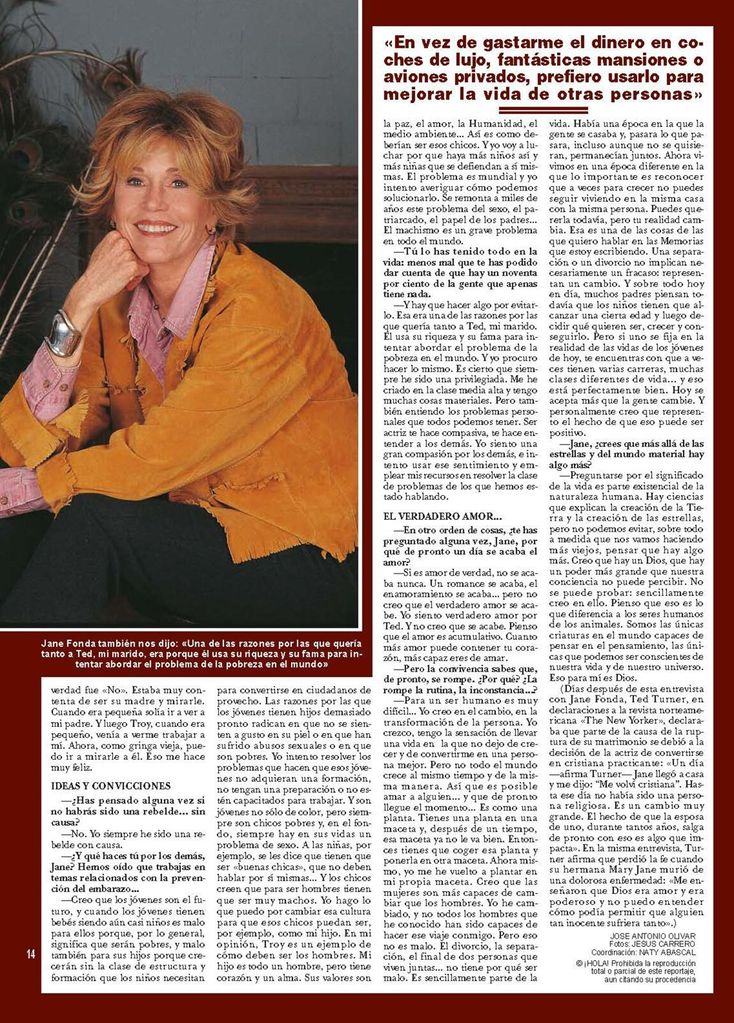 Pdf. Hola 2960. Mayo 2001. Jane Fonda con su hijo Troy Garity y su novia, la diseñadora Laura Mikeal Bridge, en su casa de Atlanta.