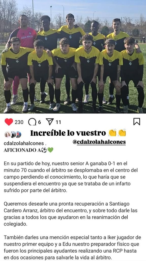 La heroica  actuación de un grupo de  futbolistas salva la vida de un árbitro en Moratalaz