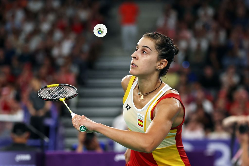 La jugadora española de badminton Carolina Marín, durante un partido en los Juegos Olímpicos de París 2024
