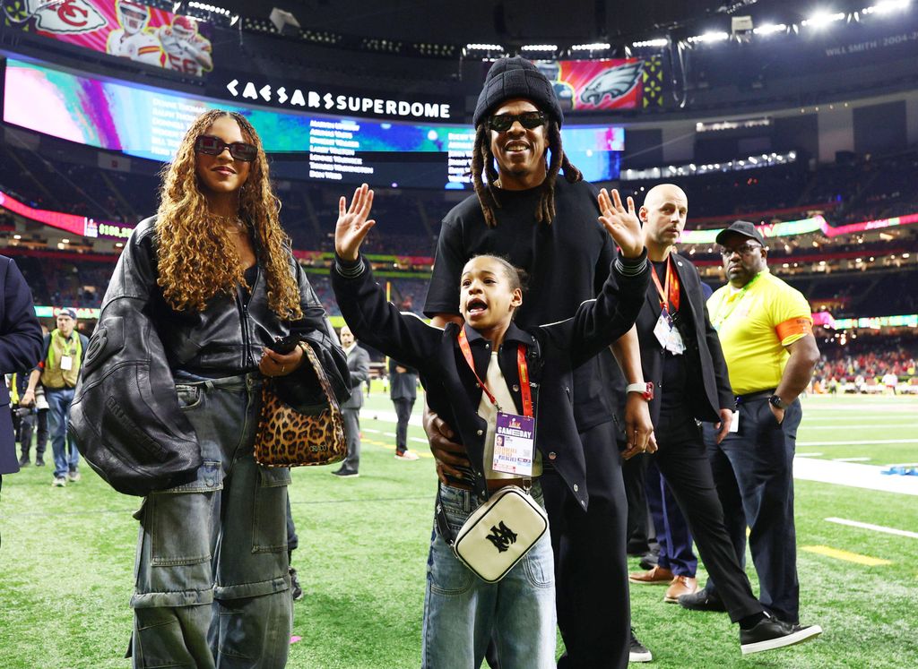 Jay-Z and daughters Blue Ivy and Rumi arrive before Super Bowl LIX between the Philadelphia Eagles and the Kansas City Chiefs at Ceasars Superdome. Mandatory Credit: Mark J. Rebilas-Imagn Images/Sipa USA 