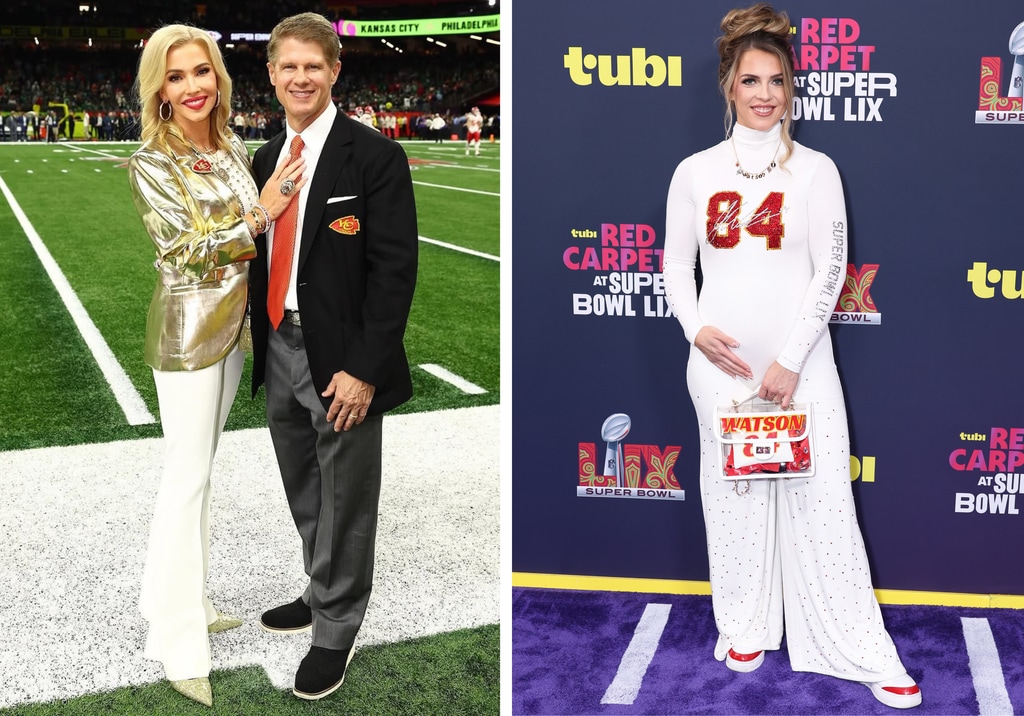 Tavia Hunt, esposa del CEO de los Kansas City Chiefs, Clark Hunt, y la derecha la WAG Erica Watson 