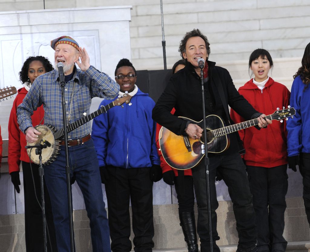 Pete Seeger and Bruce Springsteen performs at  ÃWe are One: The Obama Inaugural Celebration At The Lincoln MemorialÃ presented exclusively by HBO on Sunday January 18th 2009.  