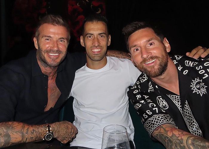 David Beckham, Leo Messi y Sergio Busquets 