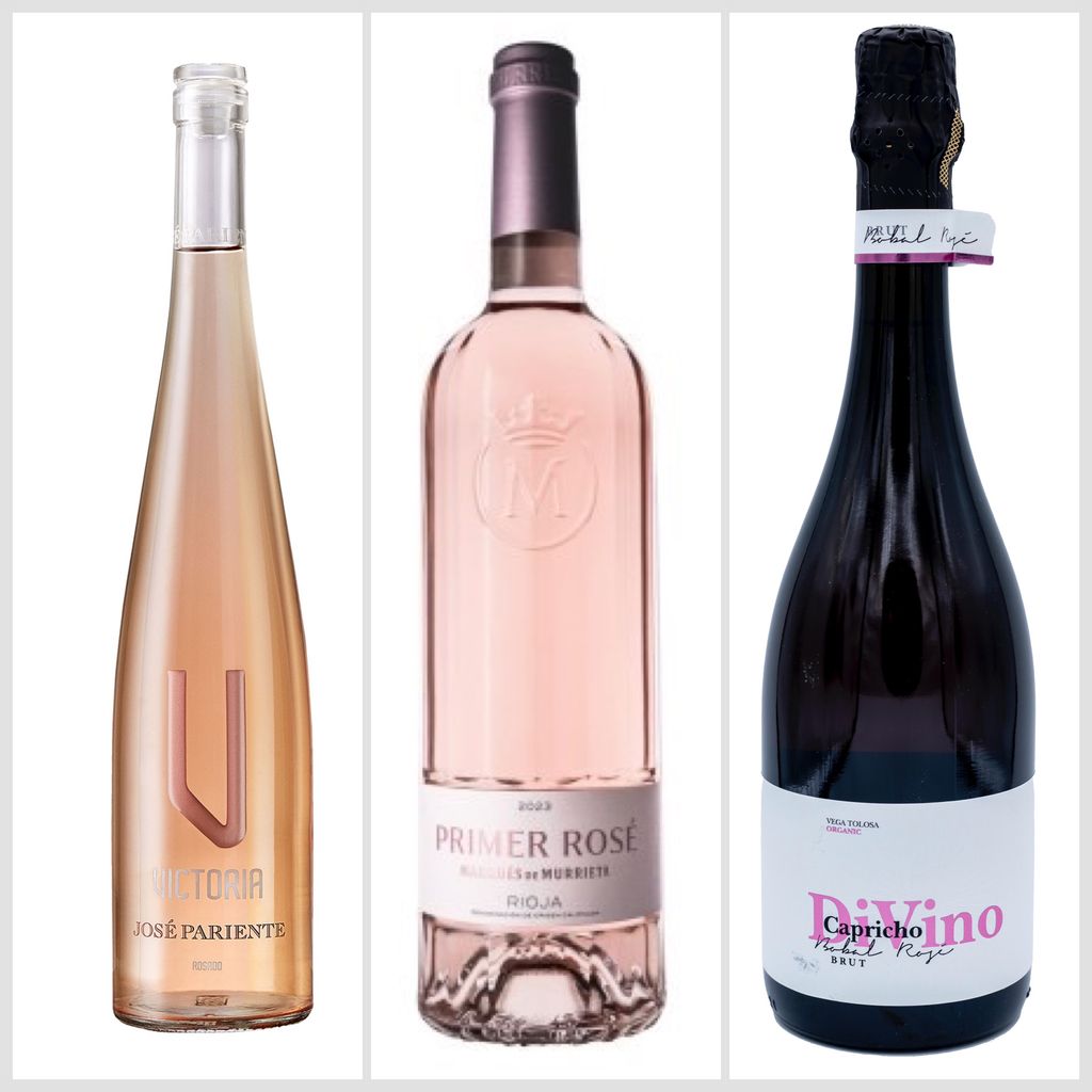 Vinos rosados: Victoria Pariente 2023; Marqués de Murrieta Primer Rosé 2023 y Rosado bobal Capricho Divino