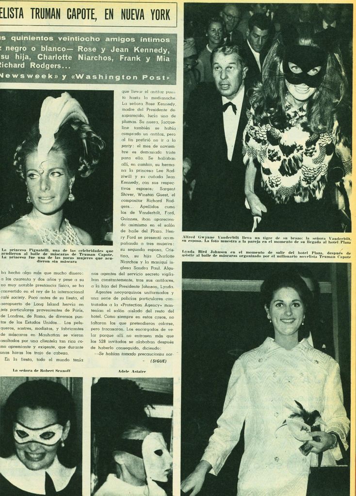 Diciembre 1966. Fiesta - Baile máscaras organizada por Truman Capote. PDF Hola 1163.
