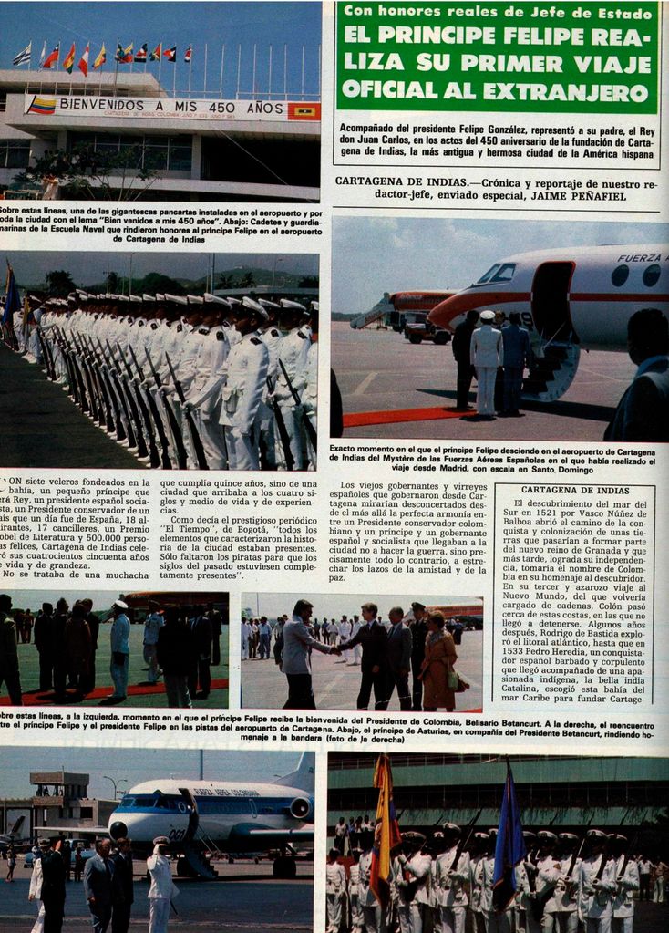 Junio 1983. Cartagena, Colombia. Primer viaje en solitario del príncipe de Asturias, Felipe de Borbón.