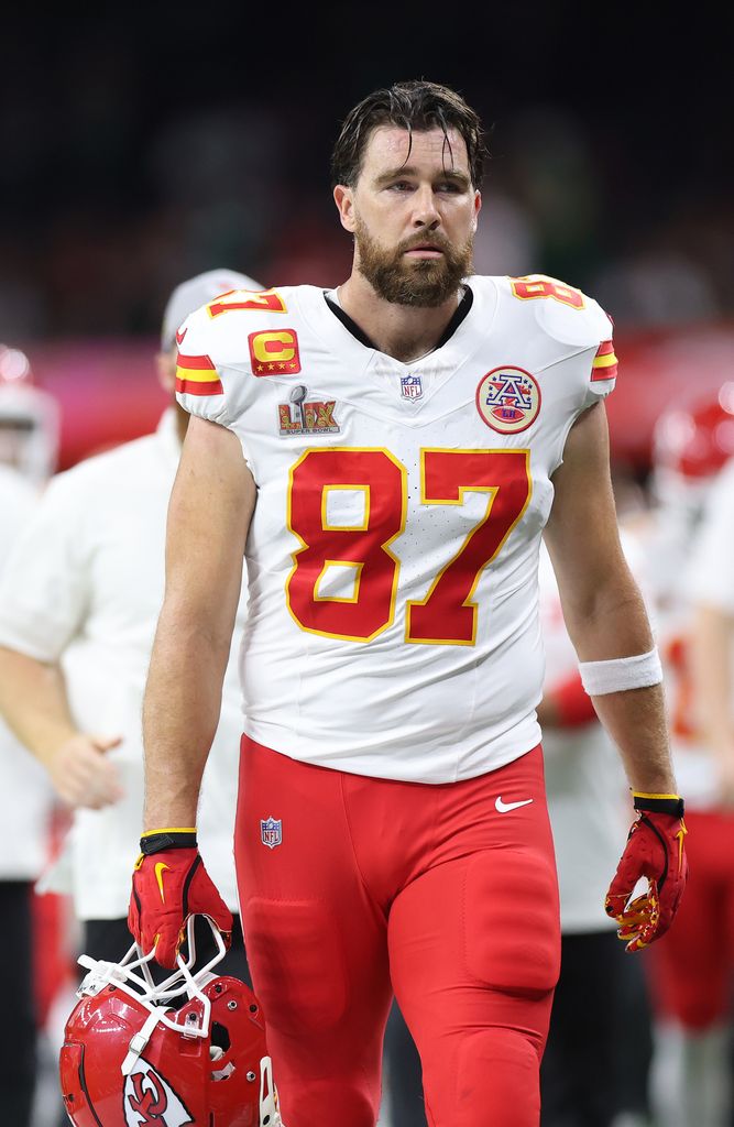 Travis Kelce of the Kansas City Chiefs looks on prior to Super Bowl LIX against the Philadelphia Eagles at Caesars Superdome on February 9, 2025 in New Orleans, Louisiana. (Photo by Cooper Neill/Getty Images)