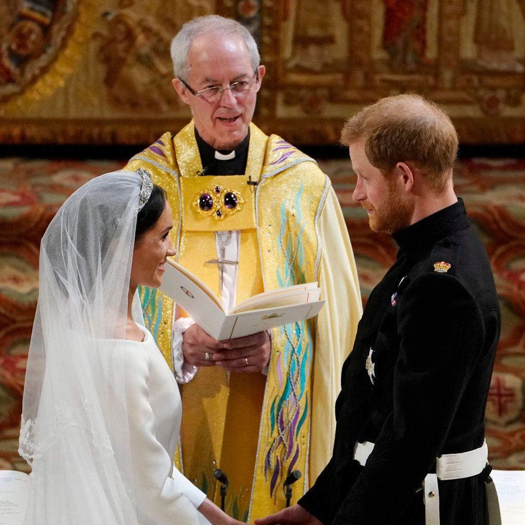 Britain\'s Prince Harry and Meghan Markle with the Archbishop of Canterbury Justin Welby