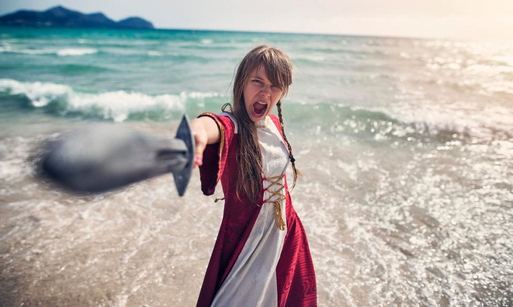 viking shieldmaiden fighting with sword