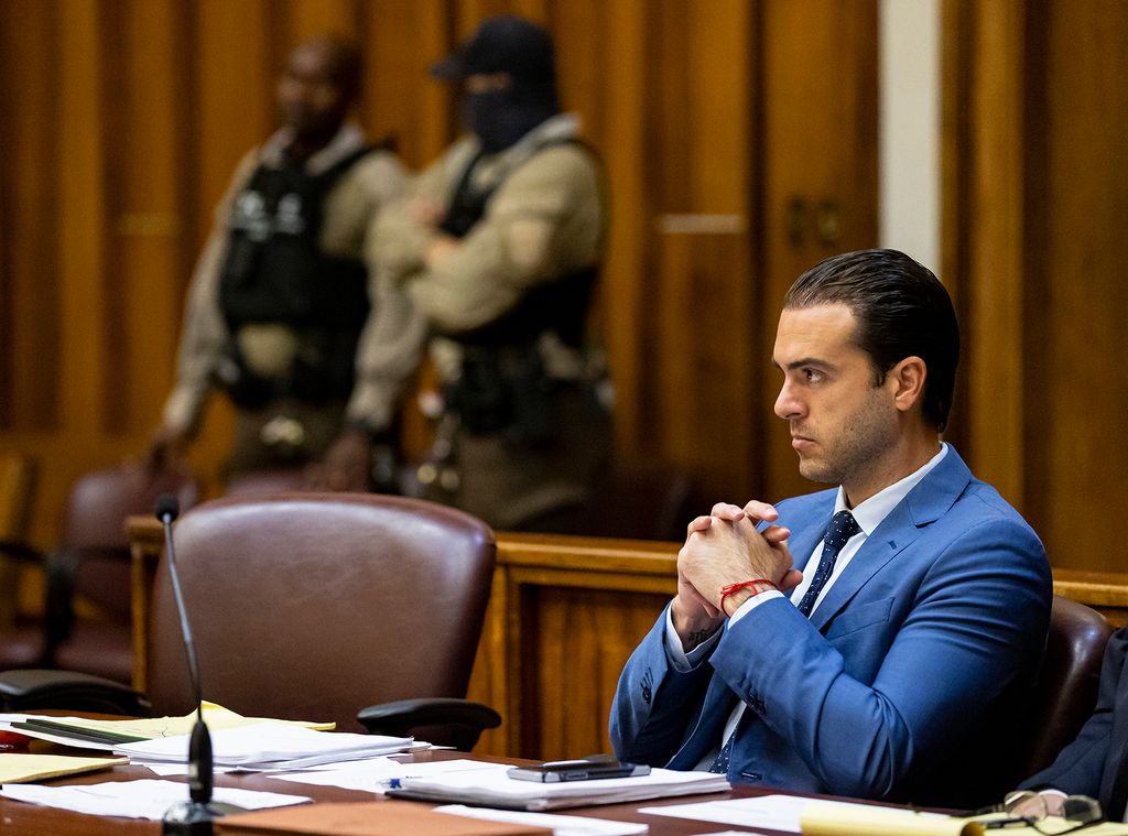 Pablo Lyle listens to Judge Marisa Tinkler Mendez during jury selection at the Miami-Dade Criminal Court on Sept. 21, 2022, in Miami. Lyle was convicted Tuesday, Oct. 4, 2022, of manslaughter after a road-rage incident. (Matias J. Ocner/Miami Herald/Tribune News Service via Getty Images)