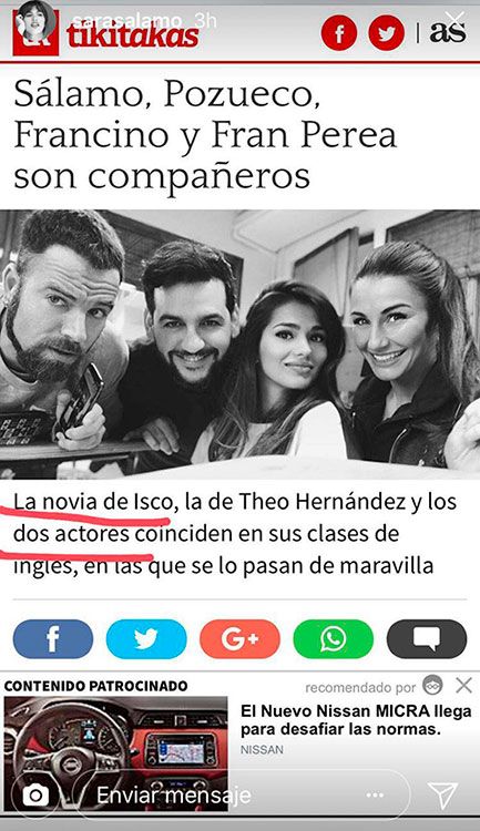 Sara Sálamo también compartía la noticia del diario que no tenía en cuenta su profesión