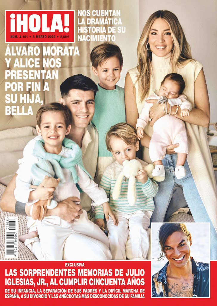 dos de las portadas de ¡HOLA! que Morata y Alice Campello han protagonizado con su bonita y numerosa familia