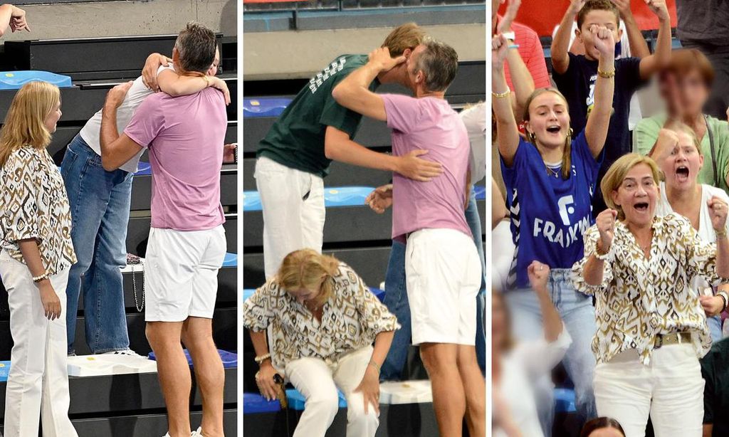 
En estas imágenes, los abrazos a sus padres de Irene y Miguel, quien estaba al lado de una hermana de Johanna. Sobre estas líneas, a la derecha, la emoción de la familia durante el partido, en el que no pararon de animar a Pablo
