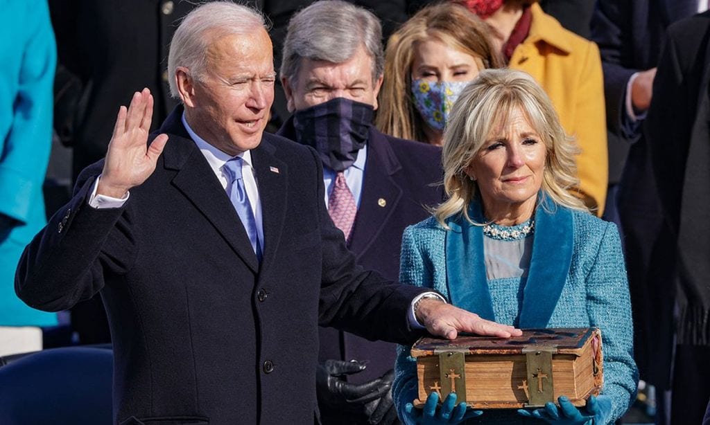 Joe y Jill Biden en la toma de posesión en la Casa Blanca