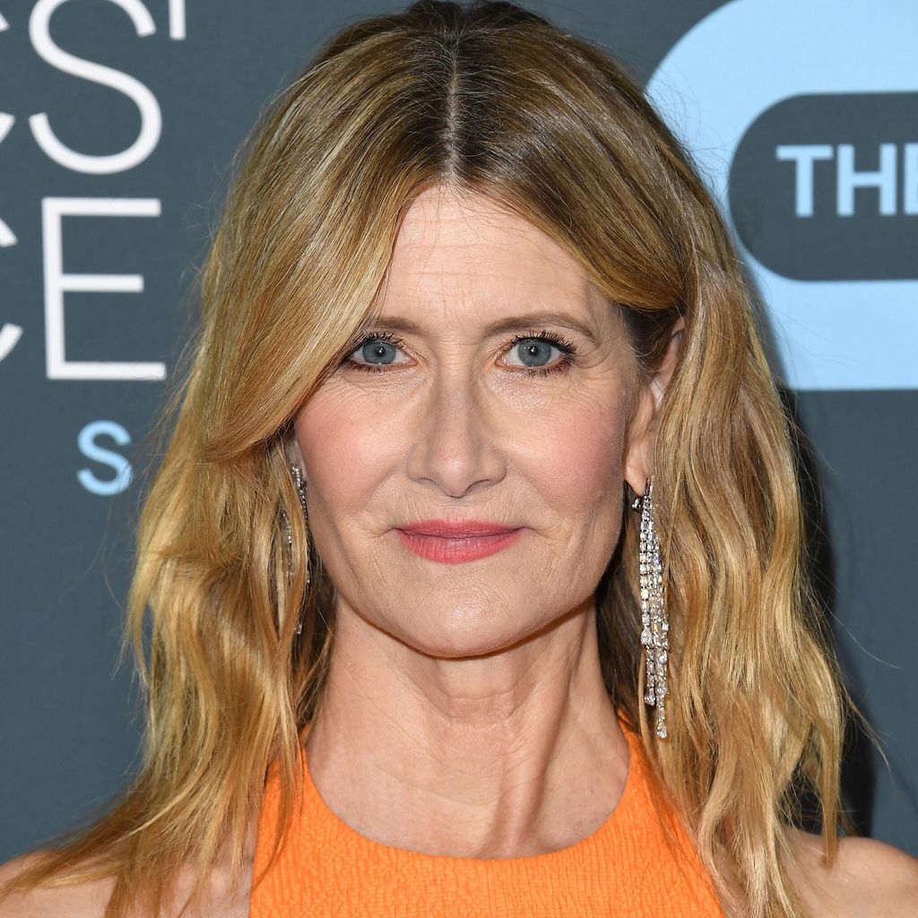 laura dern con cabello suelto ondas y raya en el medio