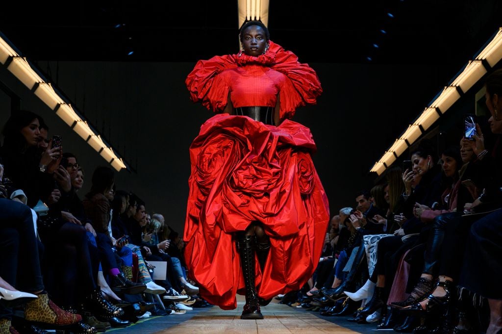 PARIS, FRANCE - MARCH 04: A model walks the runway during the Alexander McQueen show as part of the Paris Fashion Week Womenswear Fall/Winter 2019/2020 on March 04, 2019 in Paris, France. (Photo by Peter White/Getty Images)